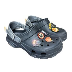 Crocs Iconic Comfort Kids Clogs Black ~ Harry Potter Jibbitz Size 2
